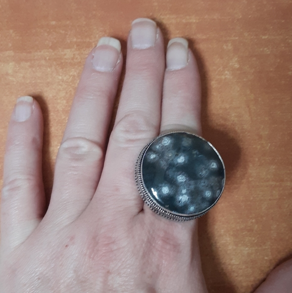 New Huge Orbicular Jasper 925 Silver Statement Ring. - Picture 3 of 8